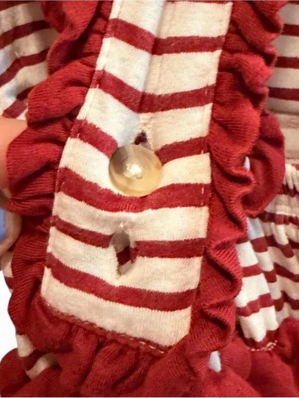 Kate Quinn Nautical Red & Cream Striped Ruffle Baby Romper | 6-12 months